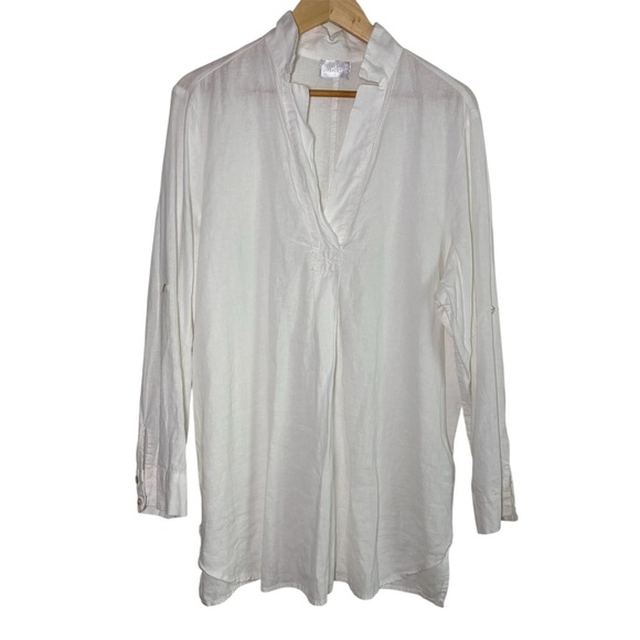 Heroes & Dreamers Top Blouse XL White Linen Blend Euro Summer Lagom Coastal - Picture 1 of 10